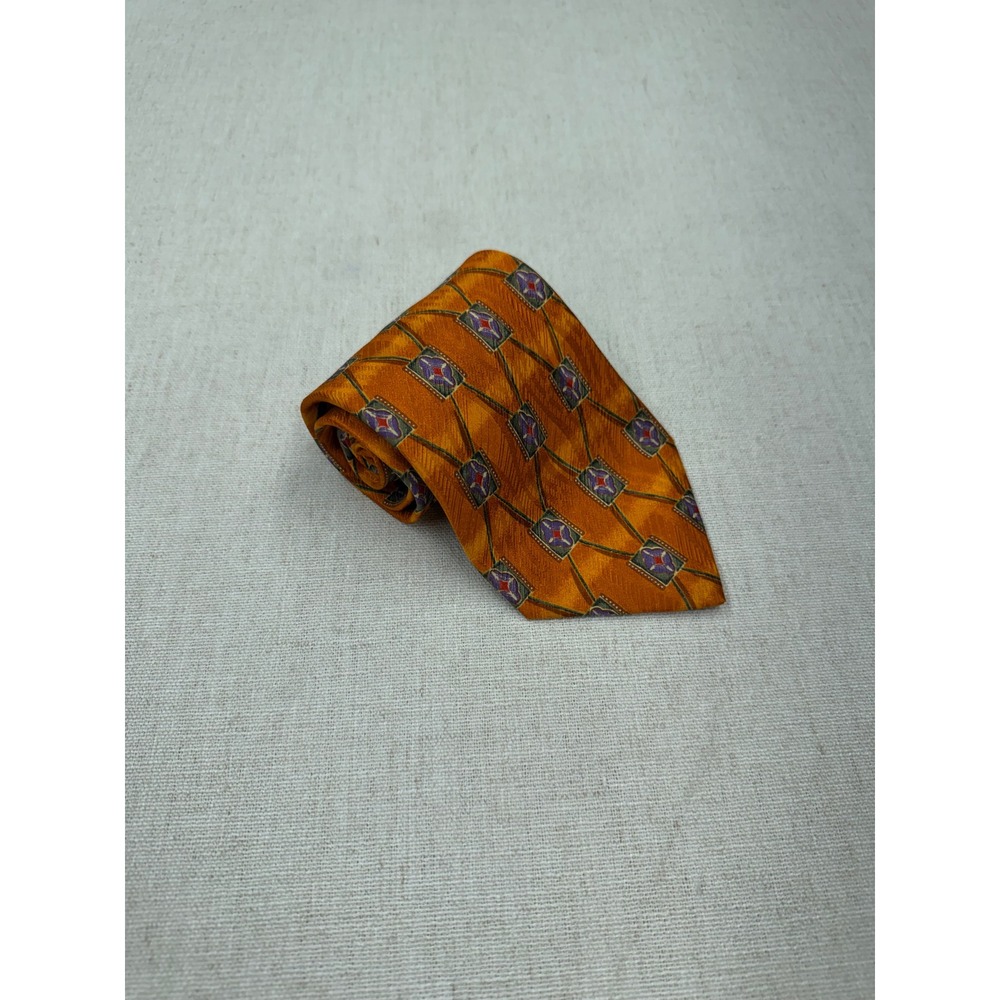Robert Talbott Best of Class Orange Geometric Medallion Silk Tie Hand Sewn USA
